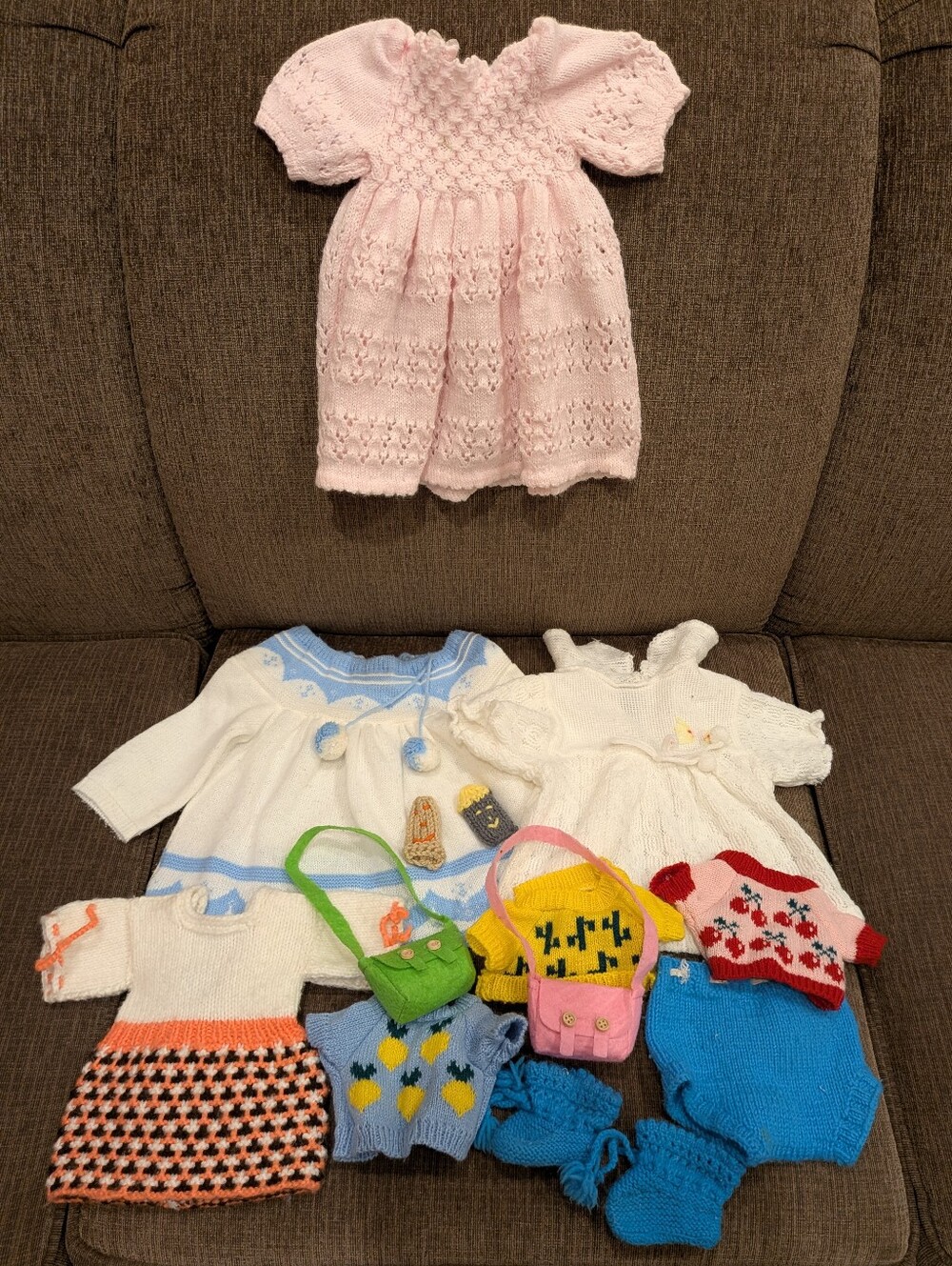 Vintage Knit Doll Clothes & Accessories Lot